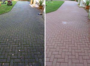 pressure washed driveway before and after